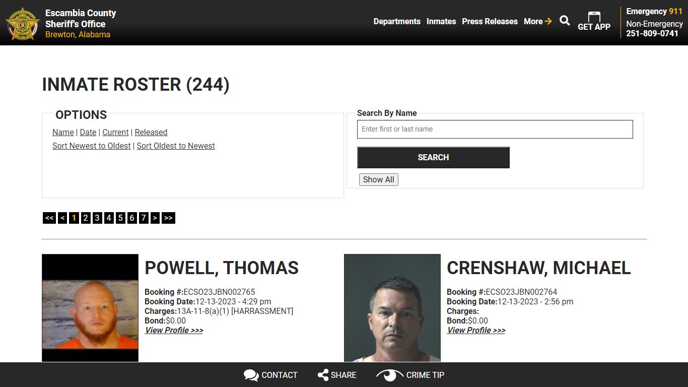 Inmate Roster (252) - Escambia County Sheriff, AL
