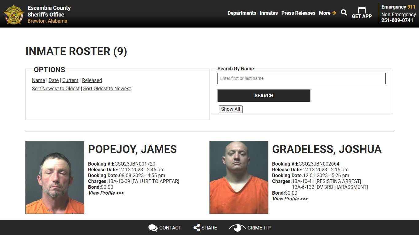 Inmate Roster (18) - Escambia County Sheriff, AL